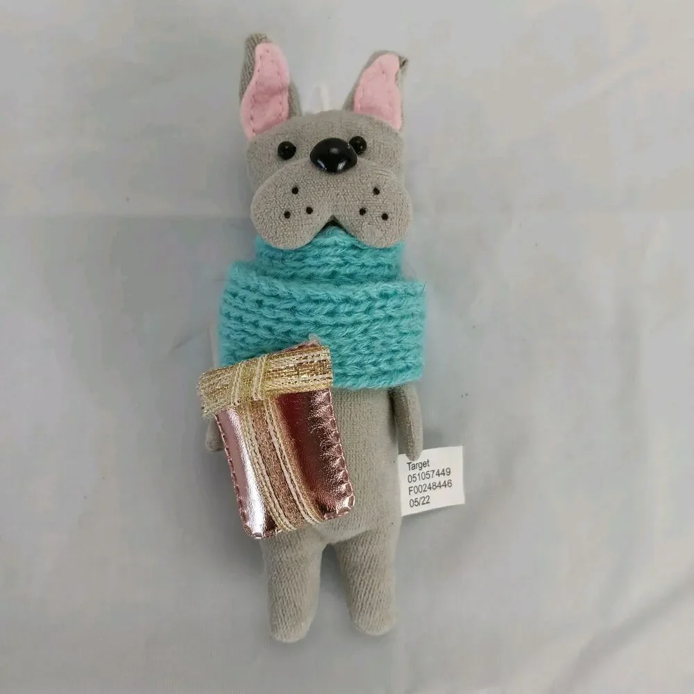 Wondershop Fabric Gray Bulldog Mint Scarf Christmas Ornament Target 2022 New